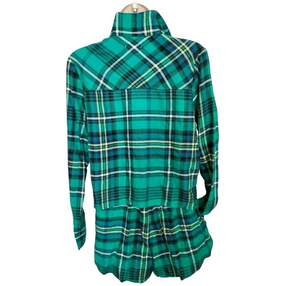 Colsie PJ Flannel Night Shirt Short Set Sz XS Long Sleeve Green Plaid NEW - Picture 3 of 8